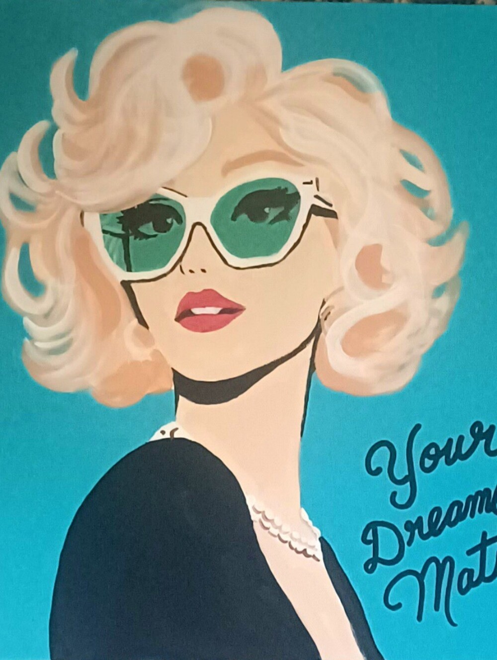 Vintage Glam Wall Art Acrylic Painting in Teal and Black